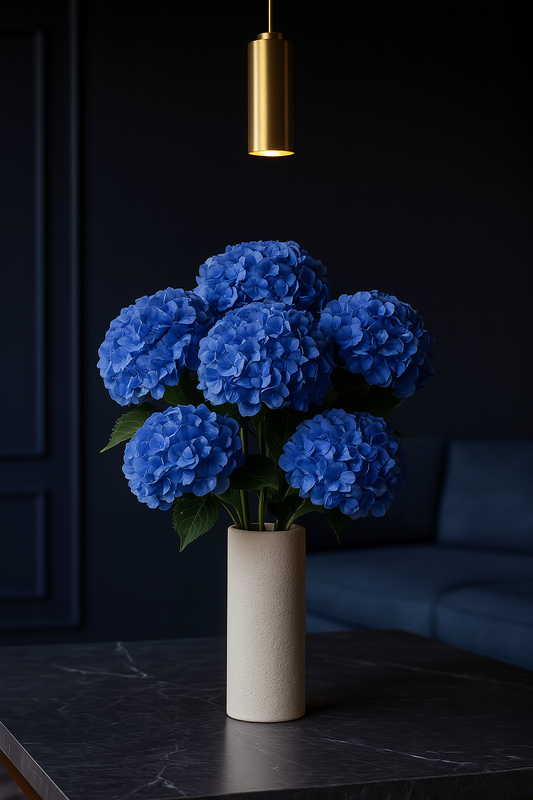 Dark Blue Silk Hydrangea stem 60 cm – Soft Touch, Lifelike & Elegant